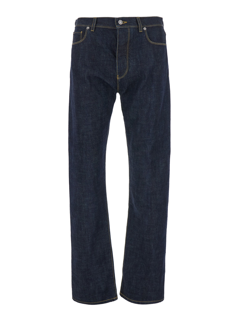 Fendi Men Blue Jeans With Logo Patch On The Back And Contrasting Stitching In Denim For Men