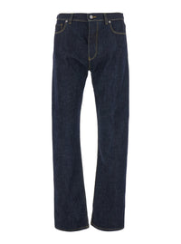 Fendi Men Blue Jeans With Logo Patch On The Back And Contrasting Stitching In Denim For Men