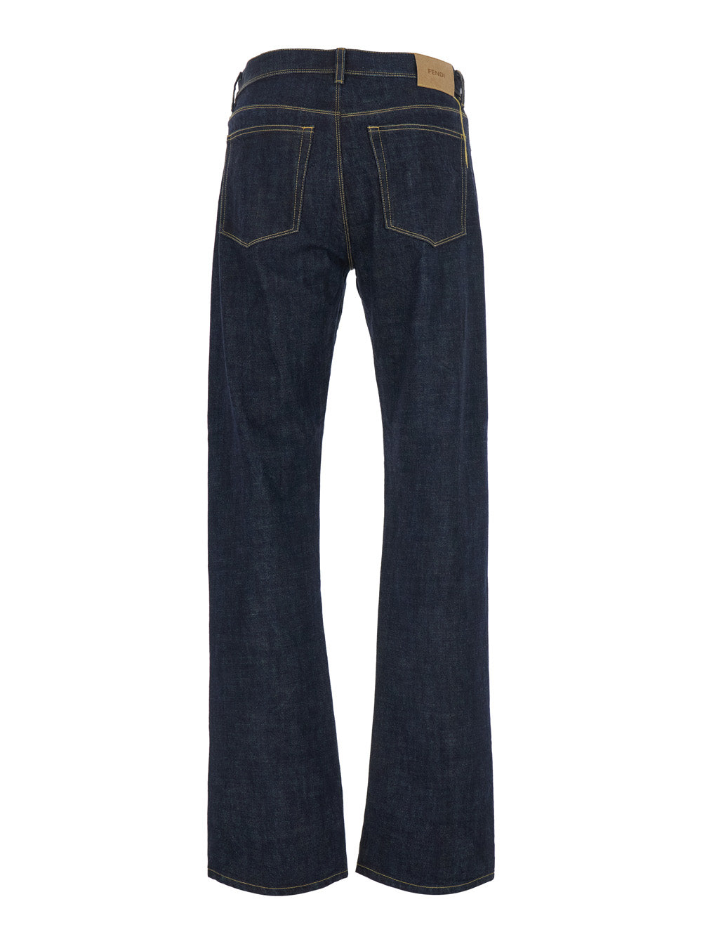 Fendi Men Blue Jeans With Logo Patch On The Back And Contrasting Stitching In Denim For Men