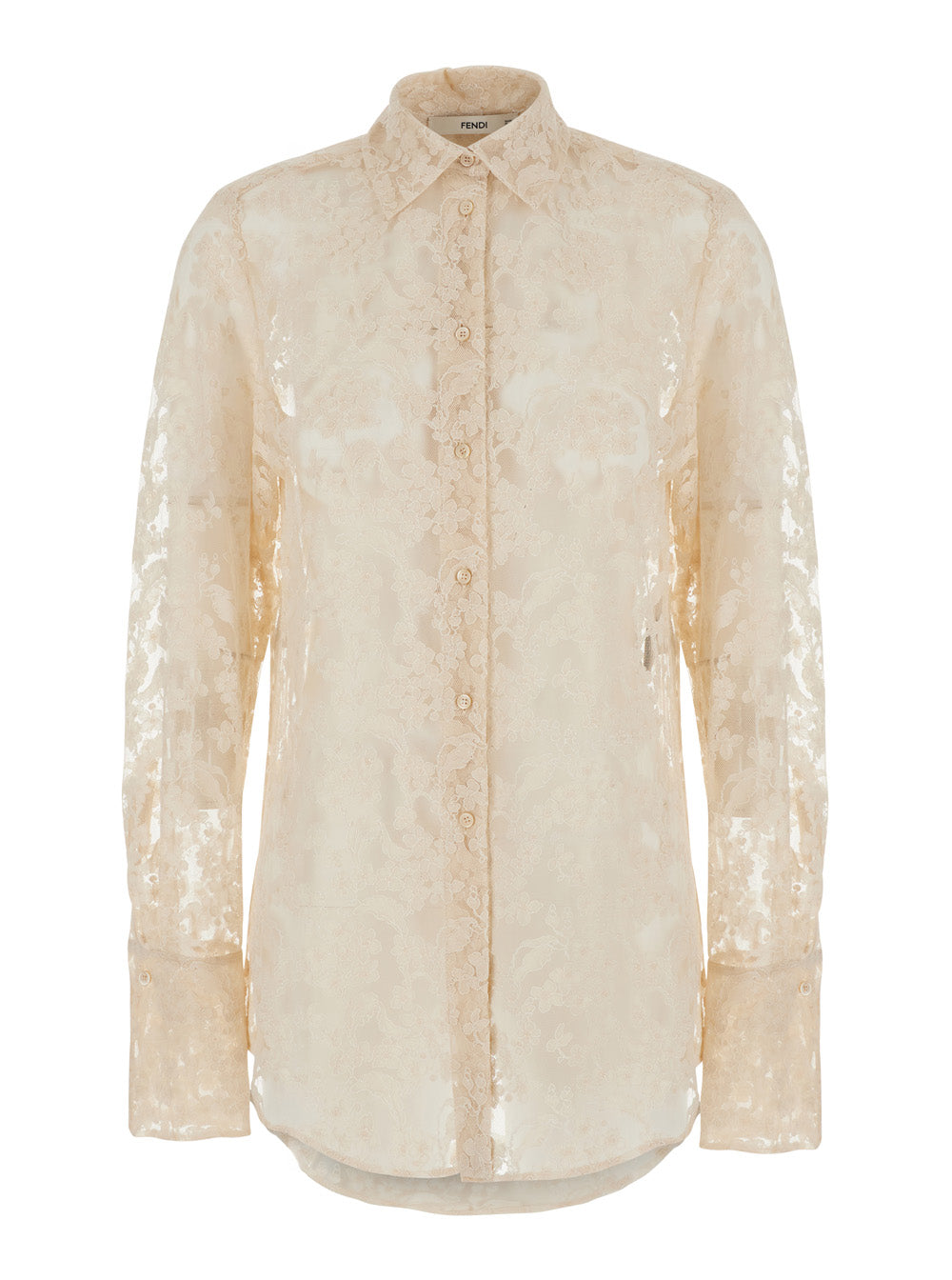 Fendi Women White Shirt With Classic Collar And All-Over Floral Embroidery In Cotton Blend For Women