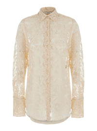 Fendi Women White Shirt With Classic Collar And All-Over Floral Embroidery In Cotton Blend For Women