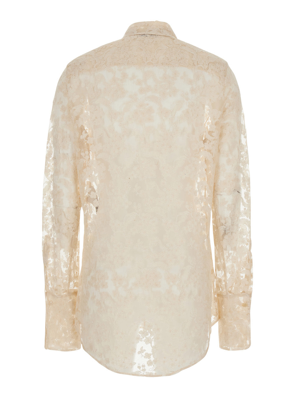Fendi Women White Shirt With Classic Collar And All-Over Floral Embroidery In Cotton Blend For Women