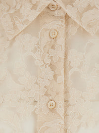Fendi Women White Shirt With Classic Collar And All-Over Floral Embroidery In Cotton Blend For Women