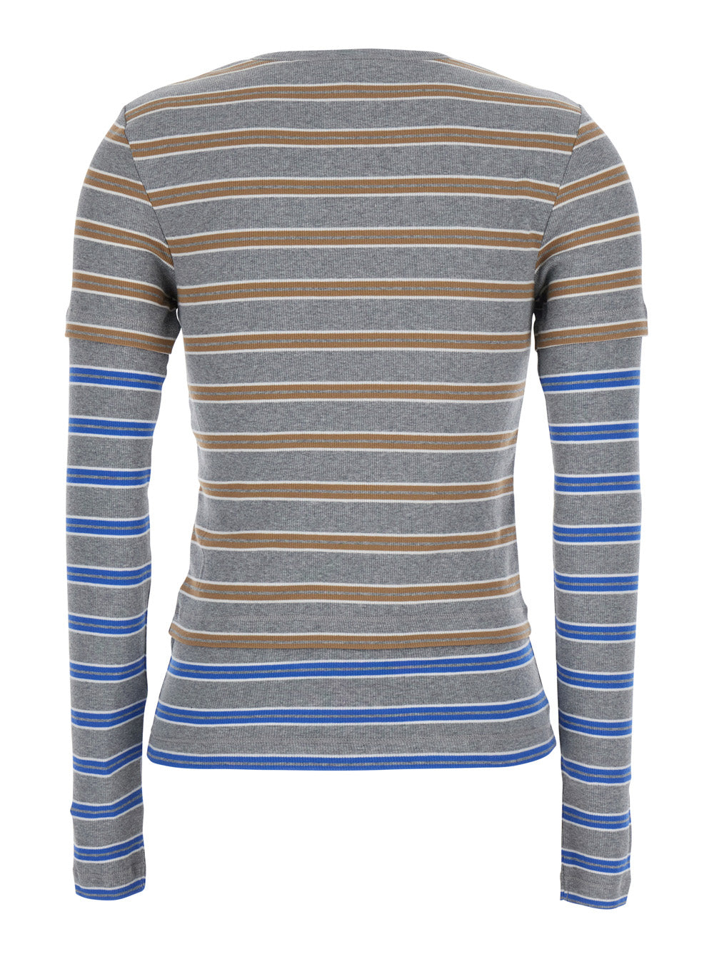 Ganni Women Multicolor Long-Sleeved Crew-Neck T-Shirt With All-Over Motif In Stretch Cotton For Women