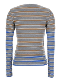 Ganni Women Multicolor Long-Sleeved Crew-Neck T-Shirt With All-Over Motif In Stretch Cotton For Women