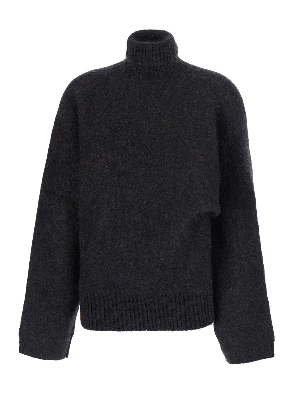 Ganni Women Purple High-Neck Sweater With Logo Plaque On The Front And Brushed Design In Wool Blend For Women