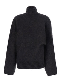 Ganni Women Purple High-Neck Sweater With Logo Plaque On The Front And Brushed Design In Wool Blend For Women