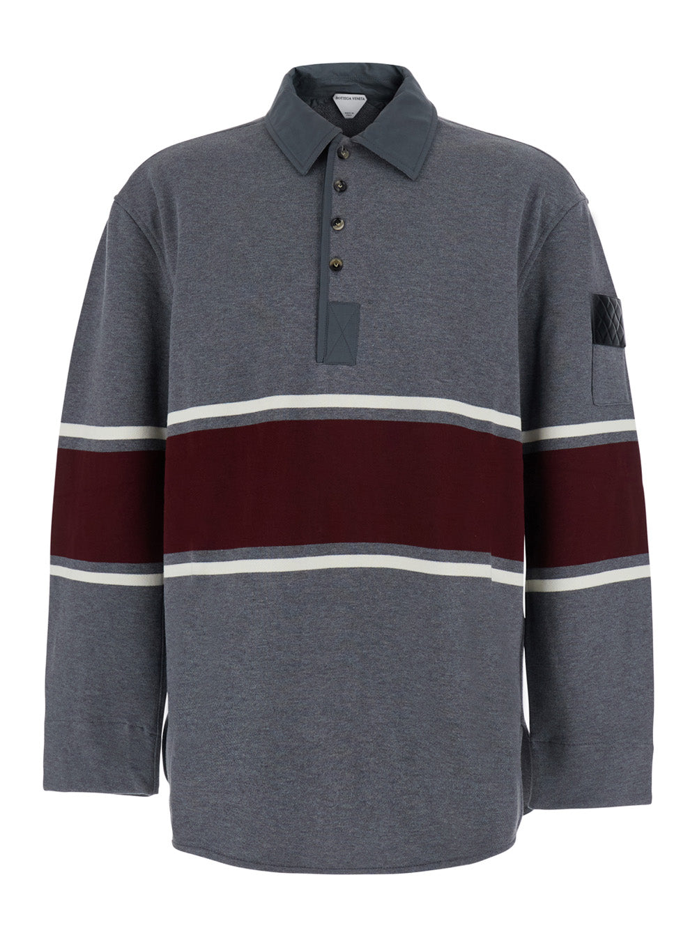 Bottega Veneta Men Grey Sweatshirt With Polo Shirt-Style Collar And Maxi Stripe On Front And Back In Cotton For Men