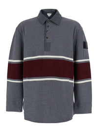 Bottega Veneta Men Grey Sweatshirt With Polo Shirt-Style Collar And Maxi Stripe On Front And Back In Cotton For Men