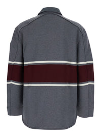 Bottega Veneta Men Grey Sweatshirt With Polo Shirt-Style Collar And Maxi Stripe On Front And Back In Cotton For Men
