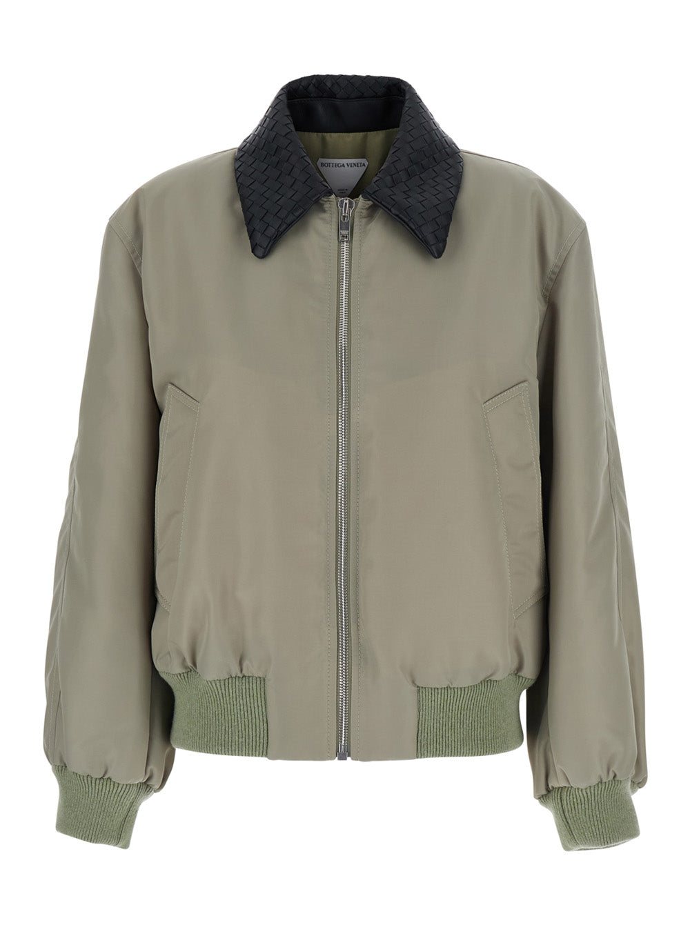 Bottega Veneta Women Beige Jacket With Classic Collar With Intrecciato Motif In Tech Fabric For Women