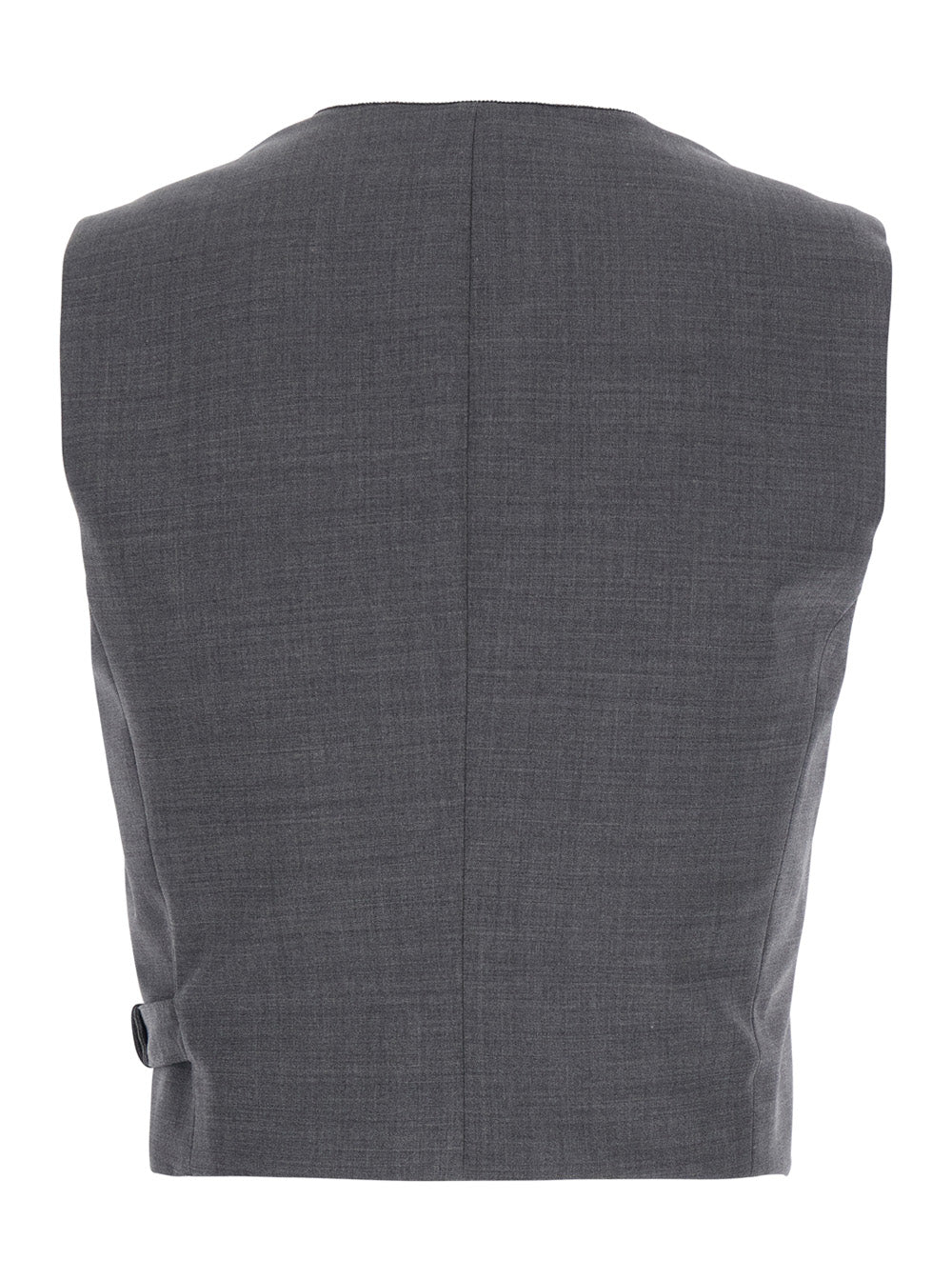 Brunello Cucinelli Women Grey Sleeveless Top With V-Neck And Side Buckle Closure In Wool Blend For Women