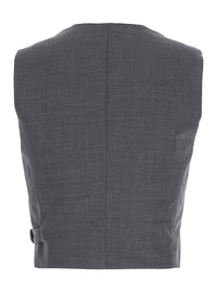 Brunello Cucinelli Women Grey Sleeveless Top With V-Neck And Side Buckle Closure In Wool Blend For Women