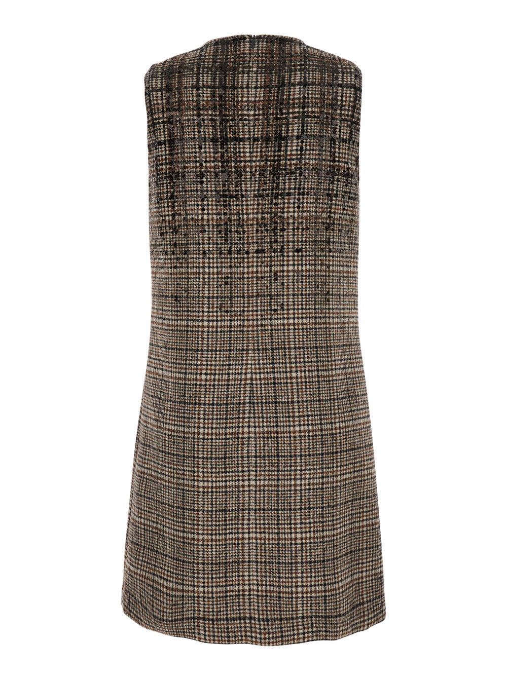 Brunello Cucinelli Women Brown Sleeveless Dress With Round Neckline And All-Over Check Motif In Wool Blend For Women