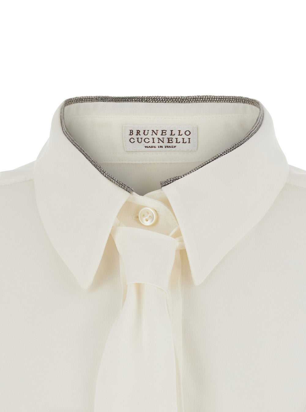 BRUNELLO CUCINELLI Brunello Cucinelli Women White Shirt With Pointed Collar With Monil And Removable Bow Tie On The Front In Silk For Women