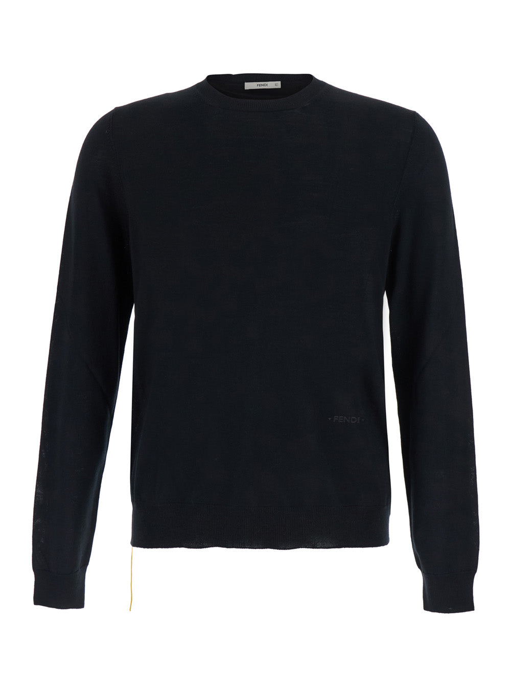 Fendi Men Black Crewneck Sweater With Tonal Logo On The Front In Virgin Wool Men