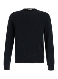 Fendi Men Black Crewneck Sweater With Tonal Logo On The Front In Virgin Wool Men