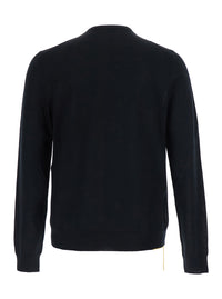 Fendi Men Black Crewneck Sweater With Tonal Logo On The Front In Virgin Wool Men