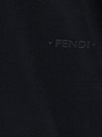 Fendi Men Black Crewneck Sweater With Tonal Logo On The Front In Virgin Wool Men