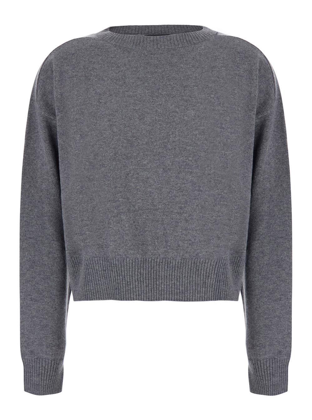 Leplain Women Grey Cropped Crewneck Sweater With Ribbed Edges In Cashmere For Women