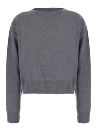 Leplain Women Grey Cropped Crewneck Sweater With Ribbed Edges In Cashmere For Women