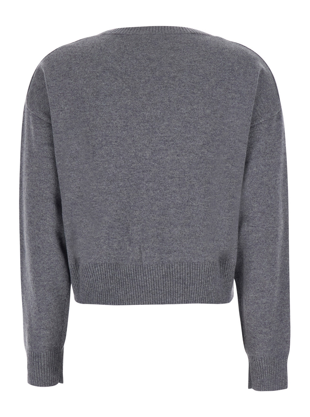 Leplain Women Grey Cropped Crewneck Sweater With Ribbed Edges In Cashmere For Women