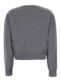 Leplain Women Grey Cropped Crewneck Sweater With Ribbed Edges In Cashmere For Women