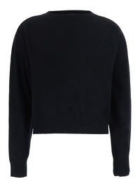 Leplain Women Black Cropped Crewneck Sweater With Ribbed Trims In Cashmere Women