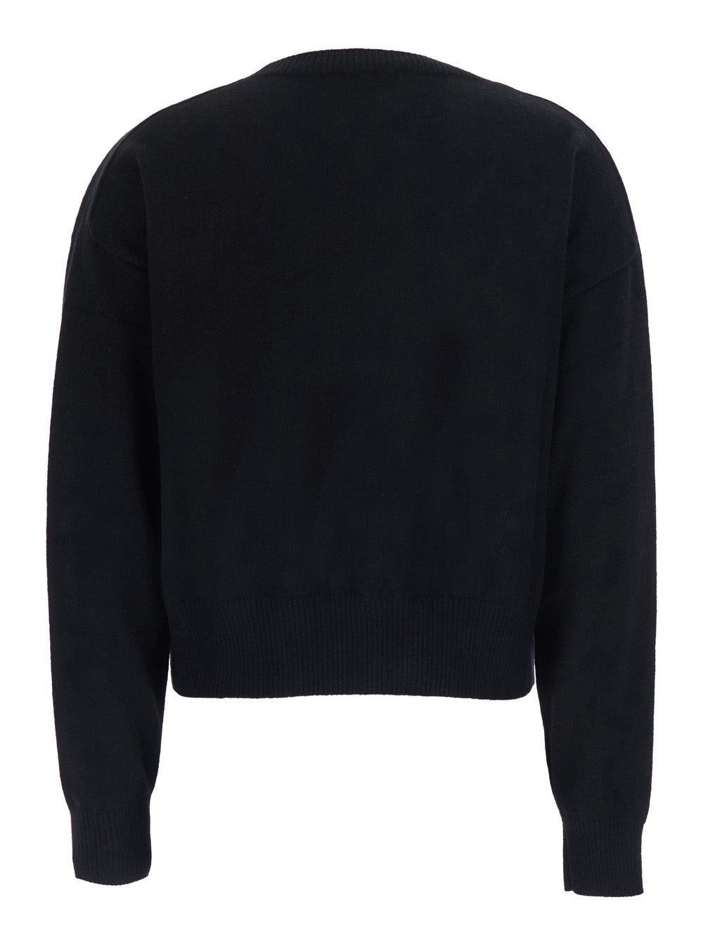 Leplain Women Black Cropped Crewneck Sweater With Ribbed Trims In Cashmere Women