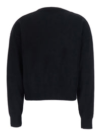 Leplain Women Black Cropped Crewneck Sweater With Ribbed Trims In Cashmere Women