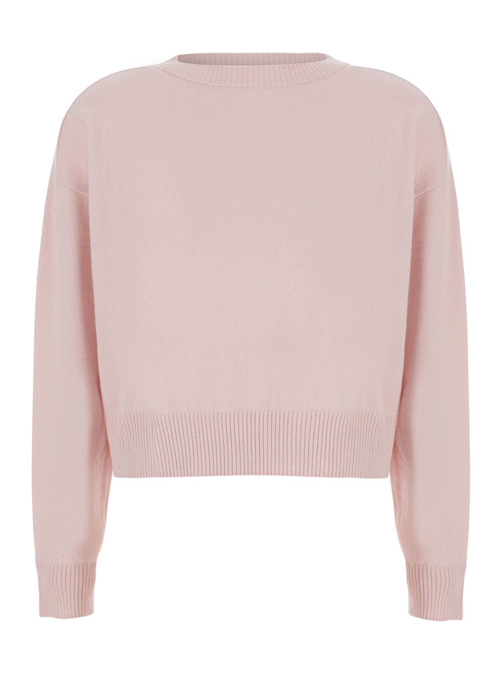 Leplain Women Pink Cropped Crewneck Sweater With Ribbed Trims In Cashmere Women