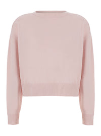 Leplain Women Pink Cropped Crewneck Sweater With Ribbed Trims In Cashmere Women