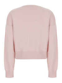 Leplain Women Pink Cropped Crewneck Sweater With Ribbed Trims In Cashmere Women