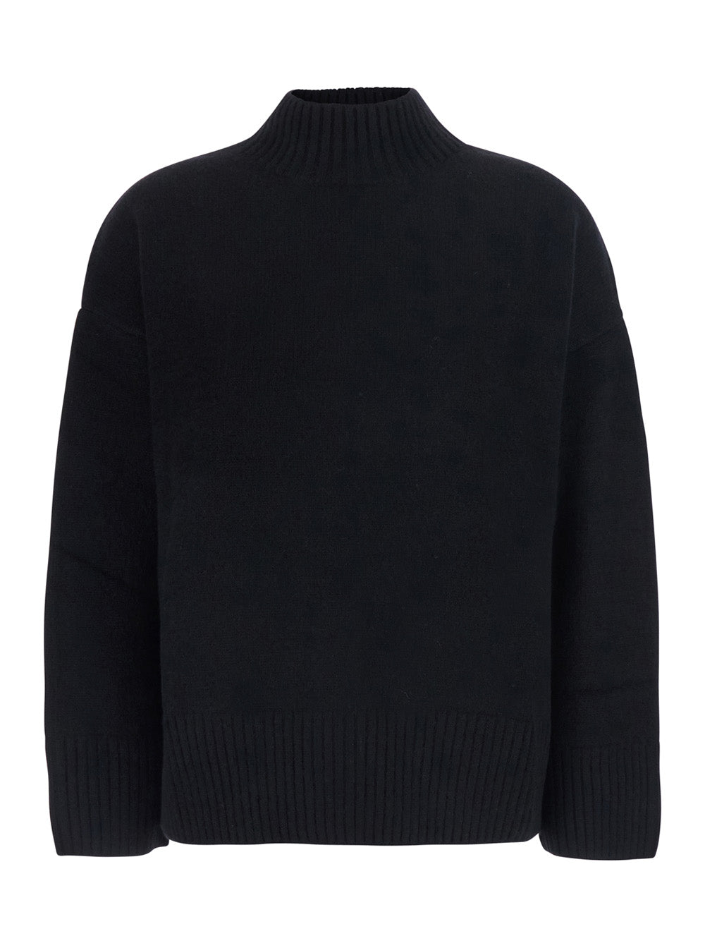 Leplain Women Black Sweater With Mock Neck And Dropped Shoulders In Cashmere For Women