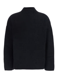 Leplain Women Black Sweater With Mock Neck And Dropped Shoulders In Cashmere For Women