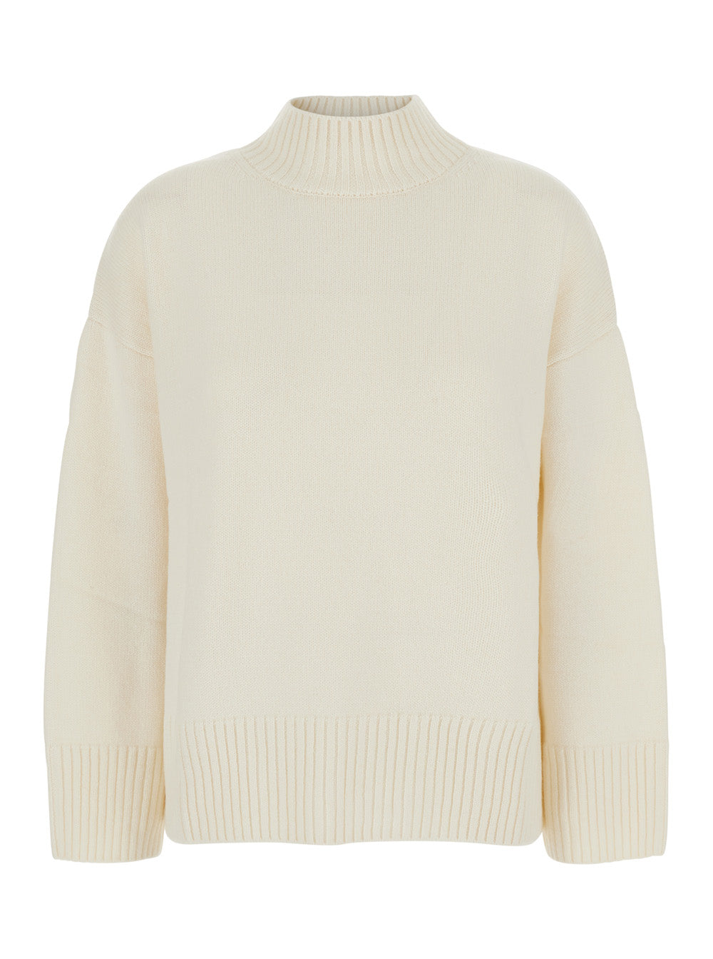Leplain Women White Sweater With Mock Neck And Dropped Shoulders In Cashmere For Women