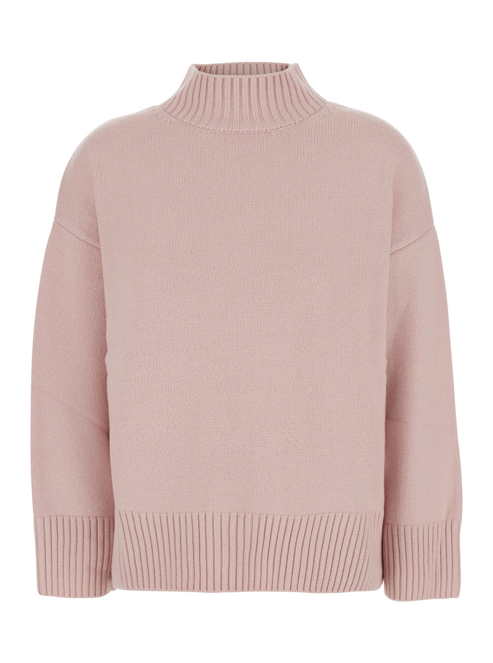 Leplain Women Pink Sweater With Mock Neck And Dropped Shoulders In Cashmere For Women