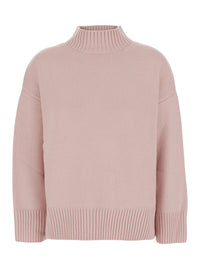 Leplain Women Pink Sweater With Mock Neck And Dropped Shoulders In Cashmere For Women