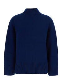 Leplain Women Blue Sweater With Mock Neck And Dropped Shoulders In Cashmere For Women