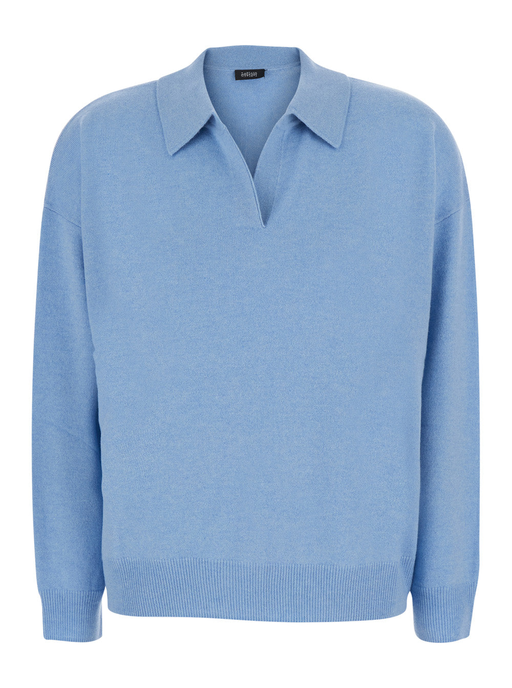 Leplain Women Light Blue Polo Shirt-Style Collar Sweater With Ribbed Trims In Cashmere For Women