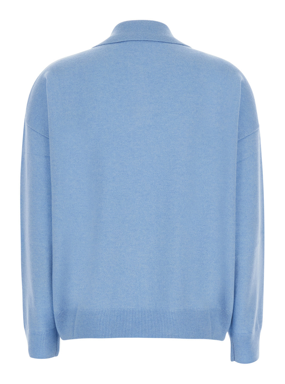 Leplain Women Light Blue Polo Shirt-Style Collar Sweater With Ribbed Trims In Cashmere For Women