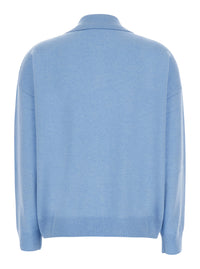 Leplain Women Light Blue Polo Shirt-Style Collar Sweater With Ribbed Trims In Cashmere For Women