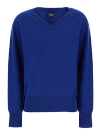 Leplain Women Blue Sweater With V Neck In Cashmere For Women