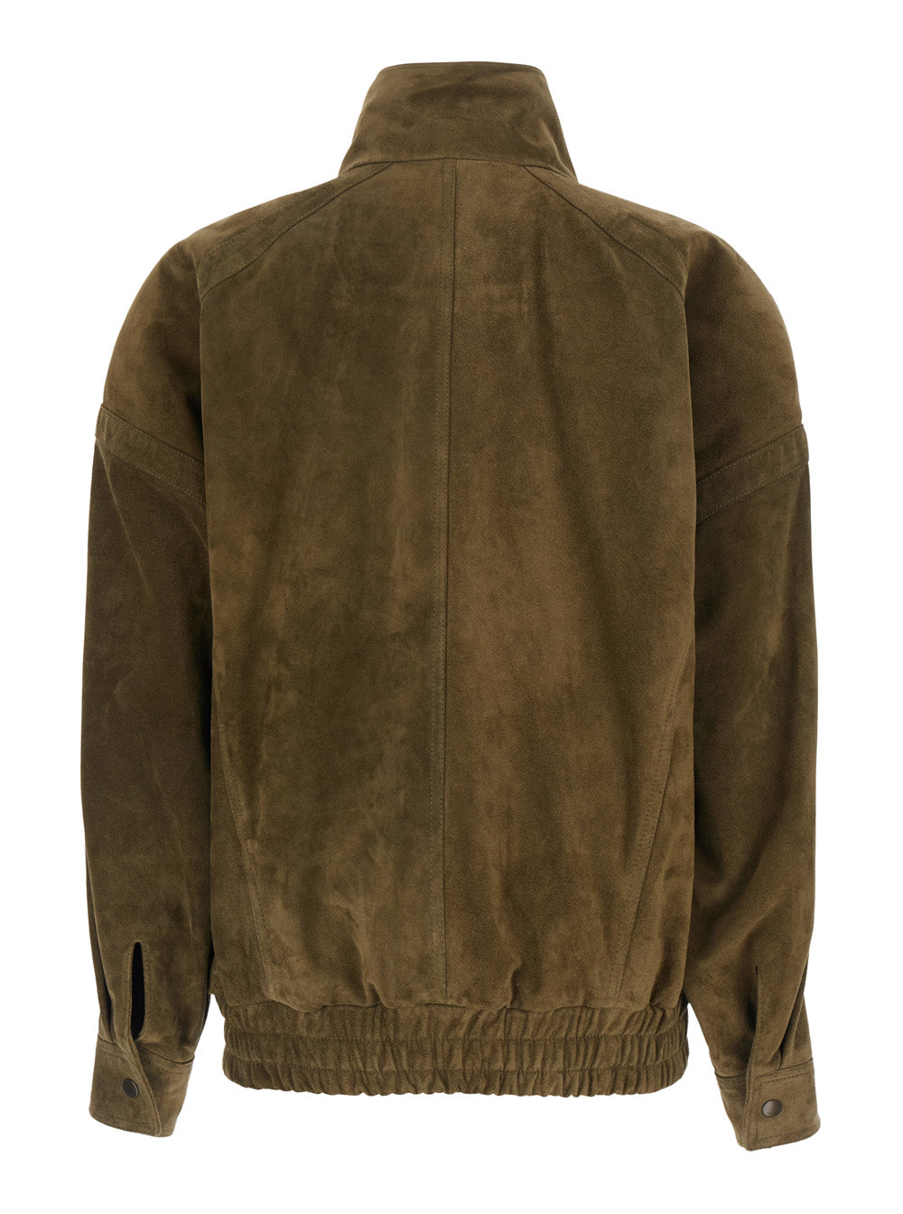 Saint Laurent Women Green Double-Breasted High-Neck Jacket In Suede Women