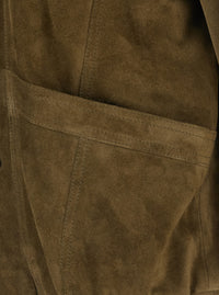 Saint Laurent Women Green Double-Breasted High-Neck Jacket In Suede Women