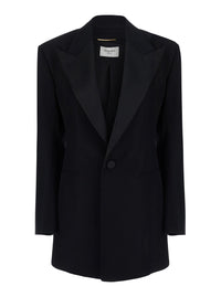 Saint Laurent Women Black Jacket With Wide Peak Revers In Wool For Women