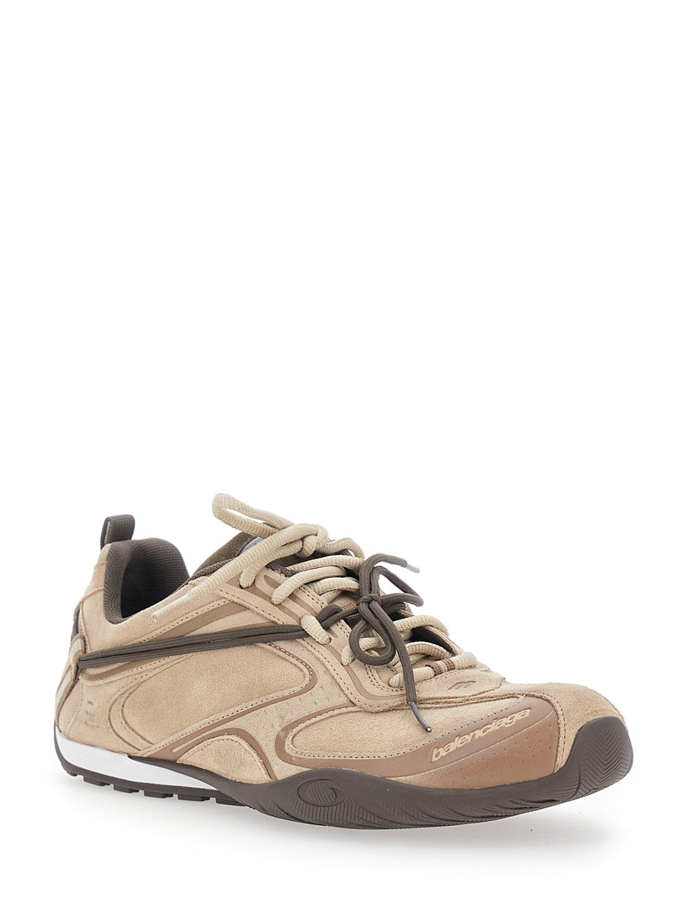 Balenciaga Men 'Radar' Beige Low Top Sneakers With Logo Patch On The Tongue In Leather For Men