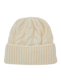 Moncler Grenoble Women White Beanie With Cable Knit Design And Logo Patch On The Front In Wool Blend For Women