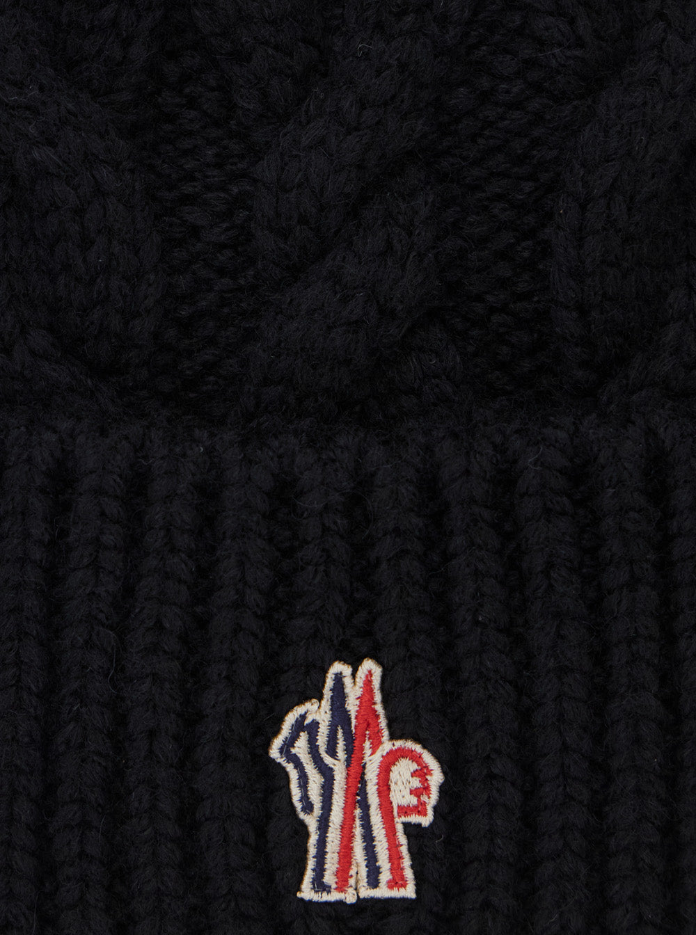 Moncler Grenoble Women Black Beanie With Logo Patch On The Front And Cable-Knit Design In Wool Blend For Women