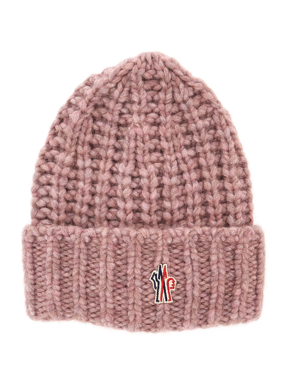 Moncler Grenoble Women Pink Beanie With Front Logo Patch On The Front And Knit Design In Wool Blend For Women